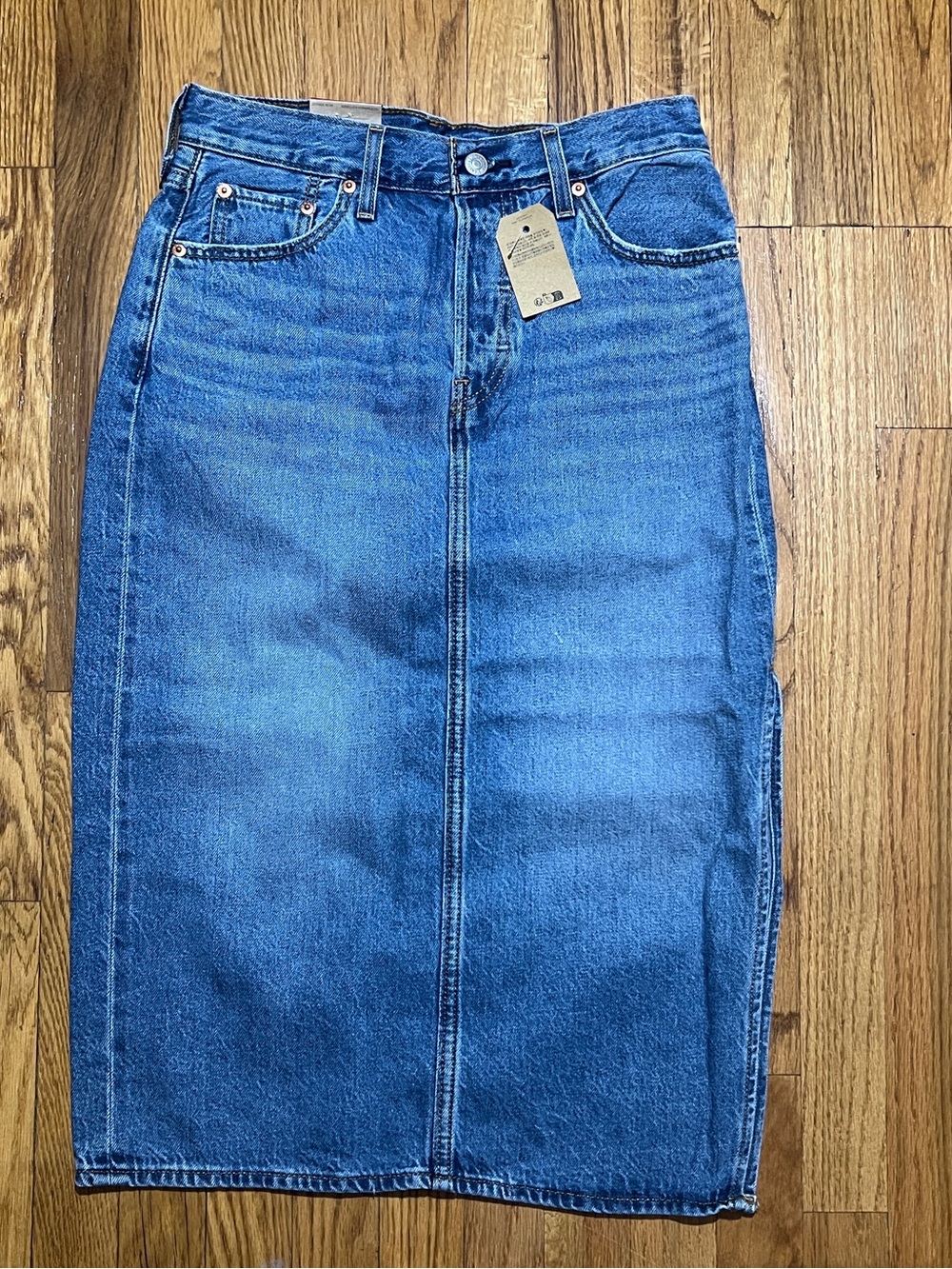 Levi's Women’s Blue Denim Cotton Midi Pencil Side Slit Skirt Pockets 5 Buttons
